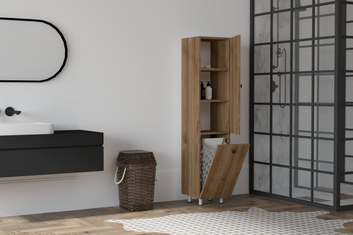 Hanah Home Armario Baño Nogal Melamina 18mm 35x154.8x31.9 cm Montaje Pared